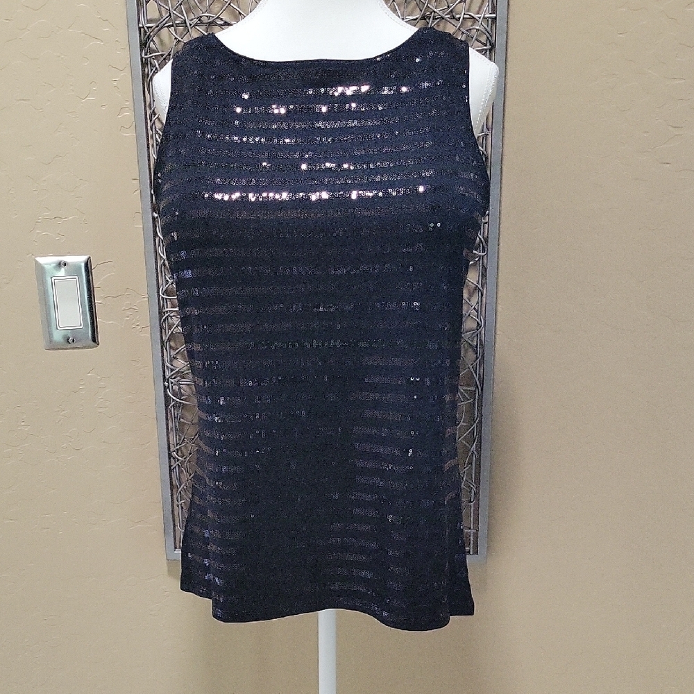 Soma Intimates Elegant Black Sequin Stripe Tank Top